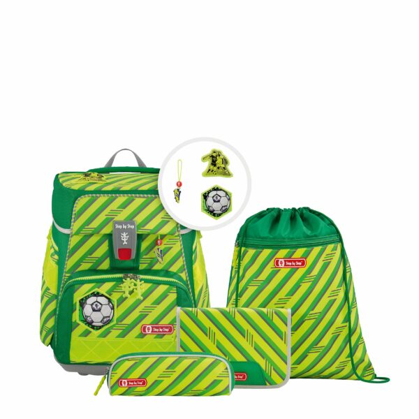 Step by Step Schulrucksack Space Set 5tlg. Neon Funky Soccer Sonderedition Grün