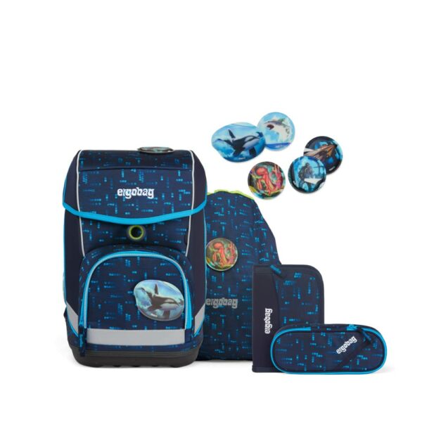 Ergobag Schulrucksack Cubo Set 5tlg. Lumi Edition TiefseetauchBär Blau