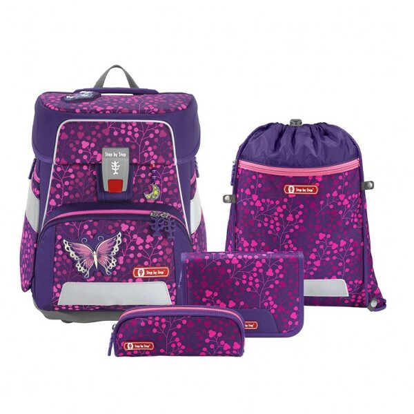 Step by Step Schulrucksack Space Shine 5tlg. Butterfly Night Ina Pink