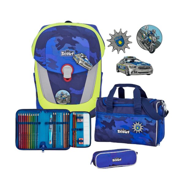 Scout Schulrucksack Sunny II Set 4tlg. Blue Police Funny Snaps