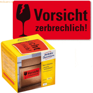 Avery Zweckform Warnetiketten Vorsicht zerbrechlich! 100x50mm neon rot