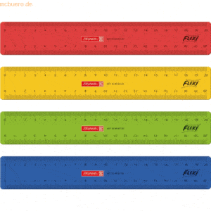 10 x Brunnen Flexillineal Kunststoff 20cm farbig sortiert