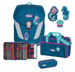 Scout Schulrucksack Sunny II Set 4tlg. Funny Snaps Mermaid Blau