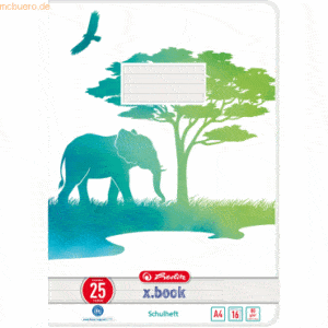 Herlitz Schulheft Greenline A4 16 Blatt Lineatur (25) Motiv Elefant