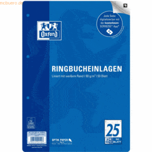 5 x Oxford Ringbucheinlagen A4 90g/qm 50 Blatt Lineatur 25 Scribzee ko